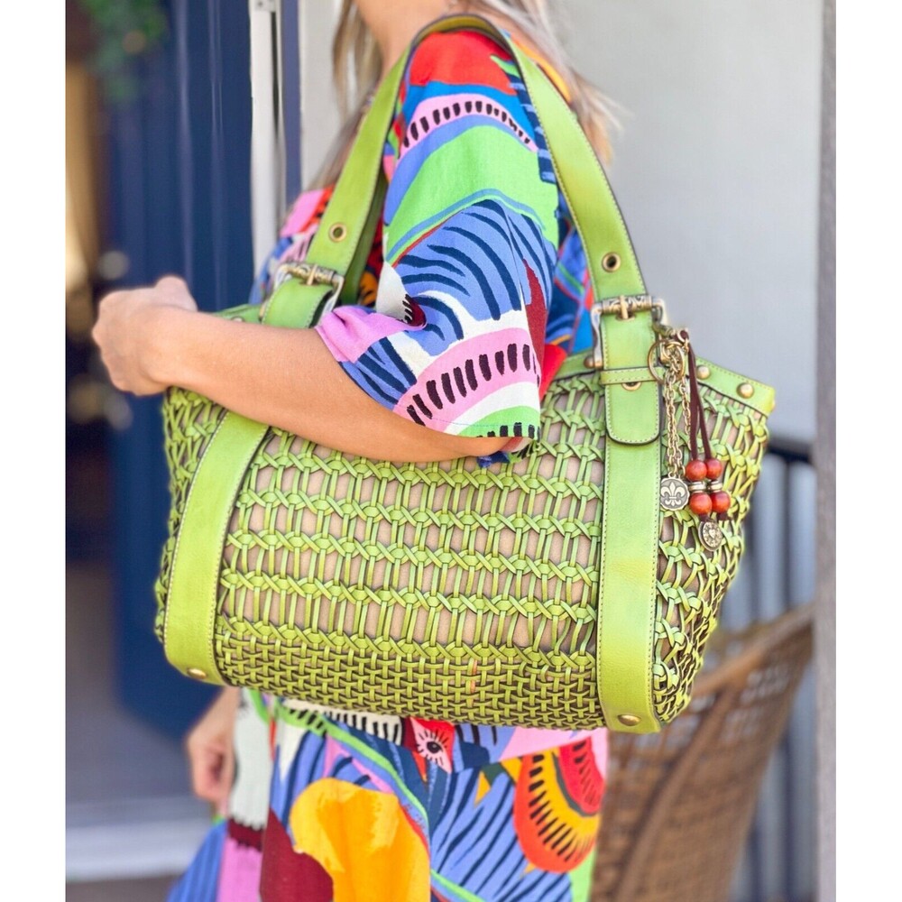 NWT KATHY VAN ZEELAND Green Shoulder Bag with Brass Hardware - NEW